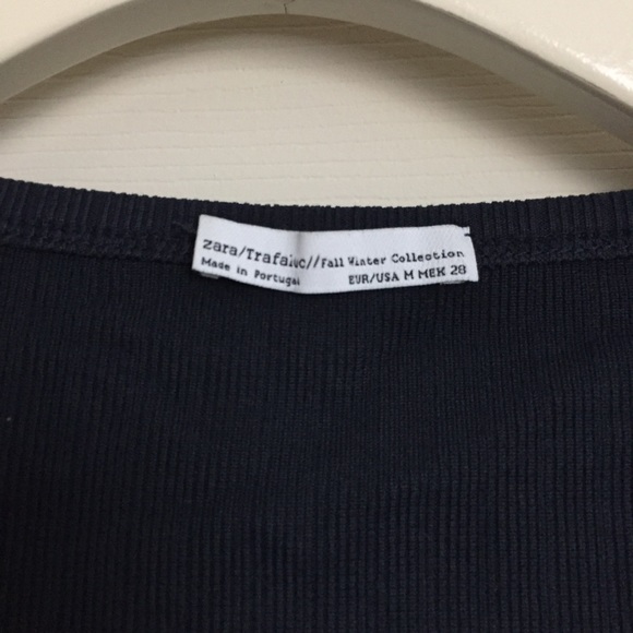 ZARA Ribbed Navy Tee - Picture 2 of 5